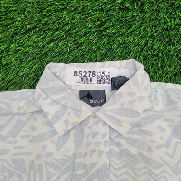 Vintage 90s MOD Geometric AOP Button Shirt Large 22x26 White - Picture 7 of 12